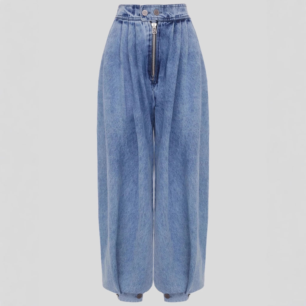 High waisted zipper leg tied jeans