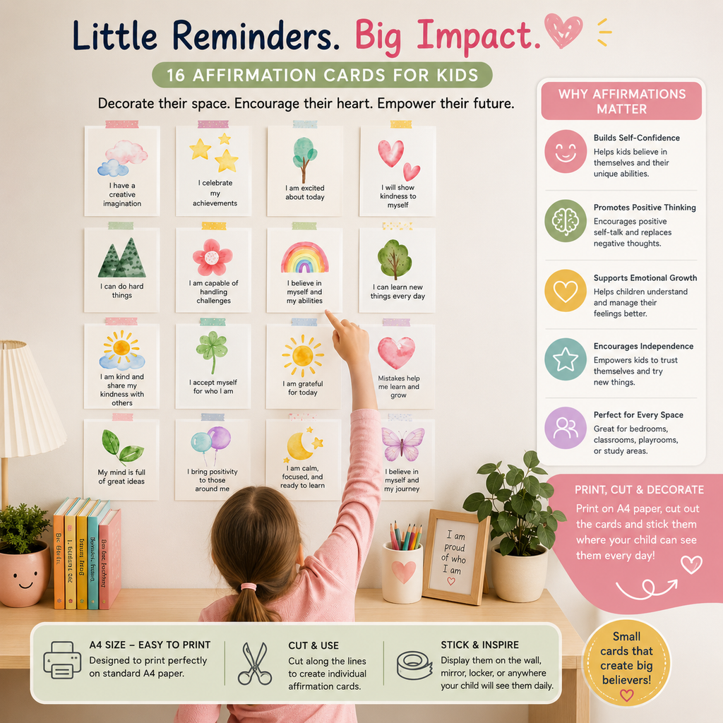 Printable affirmation cards for kids classroom activity