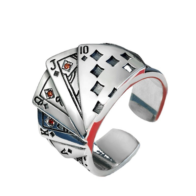 Silver Ring with Poker Pattern