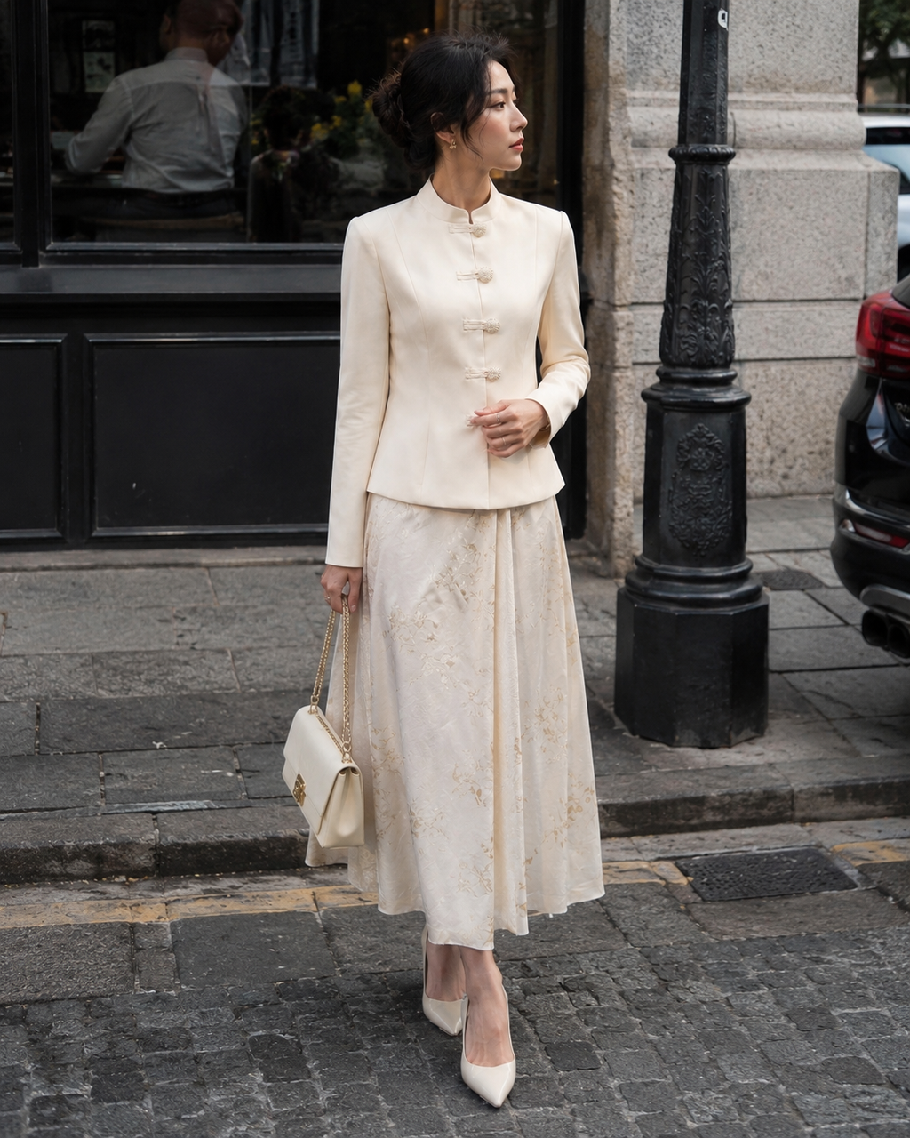 Elegant satin waistband buckle jacket