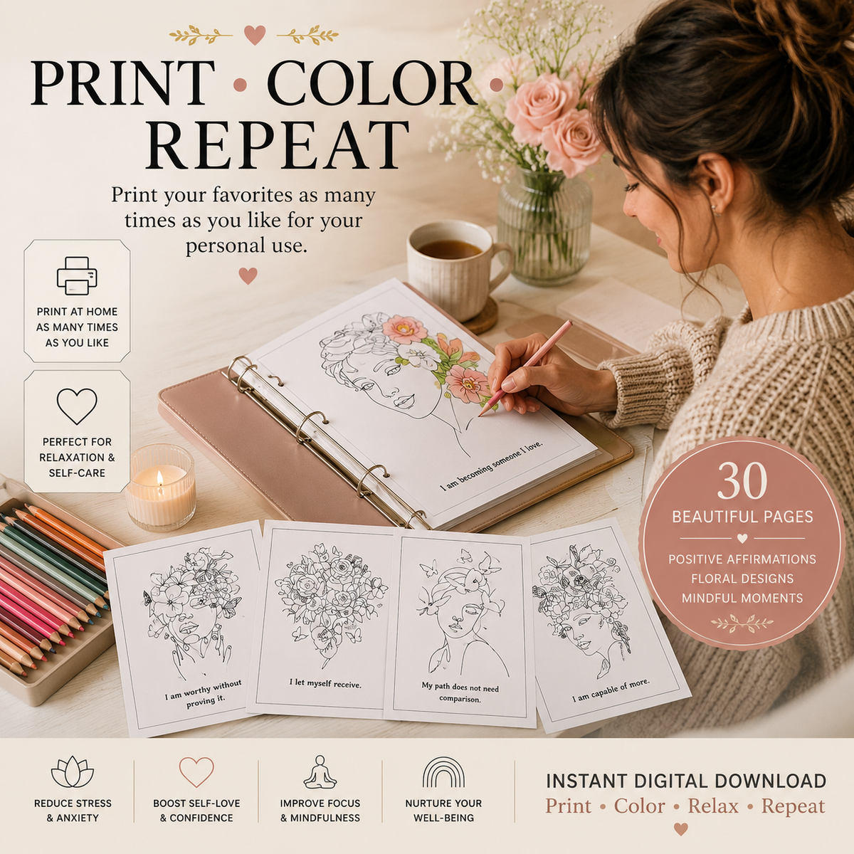 bundle affirmation cards and colouring book for women