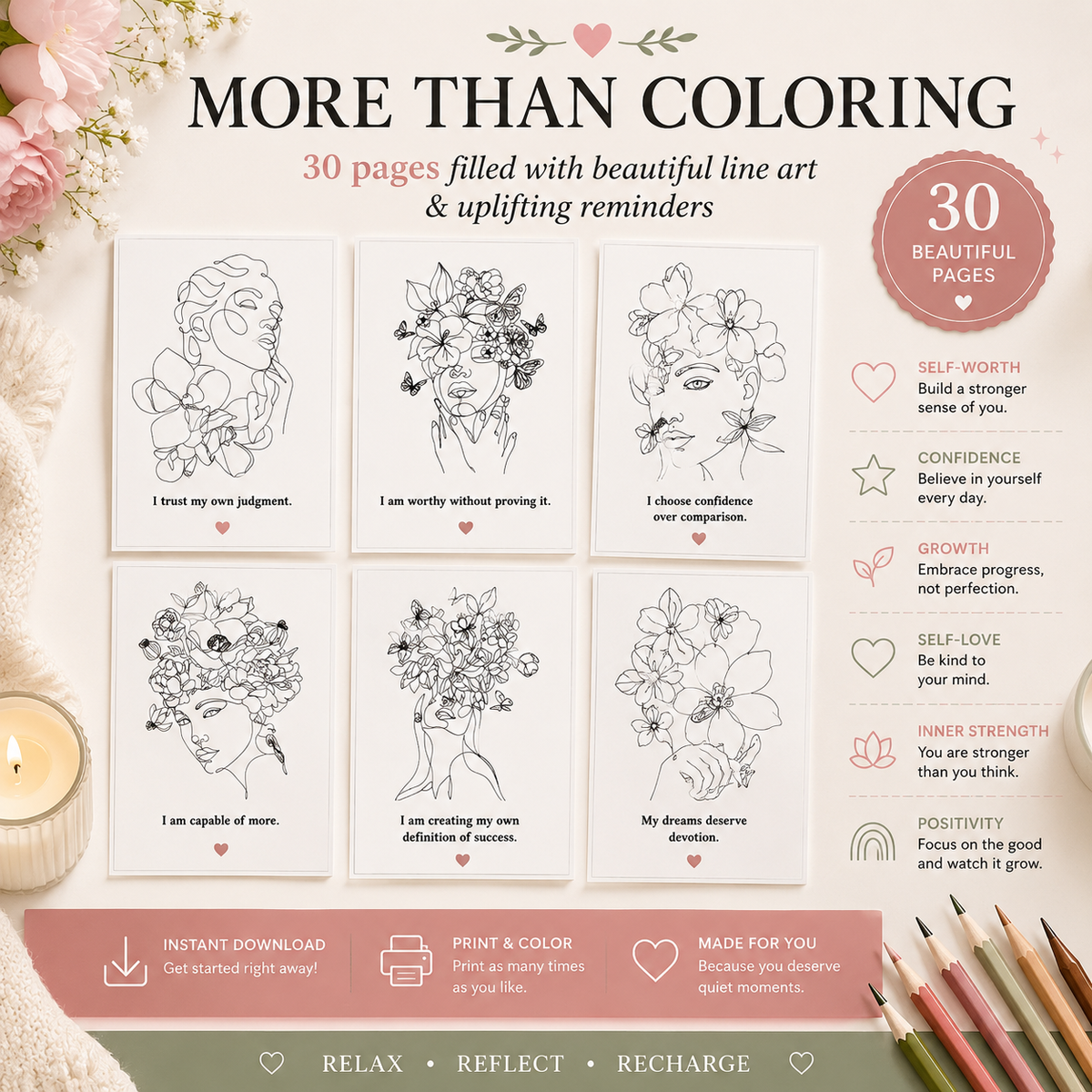 bundle affirmation cards and colouring book for women