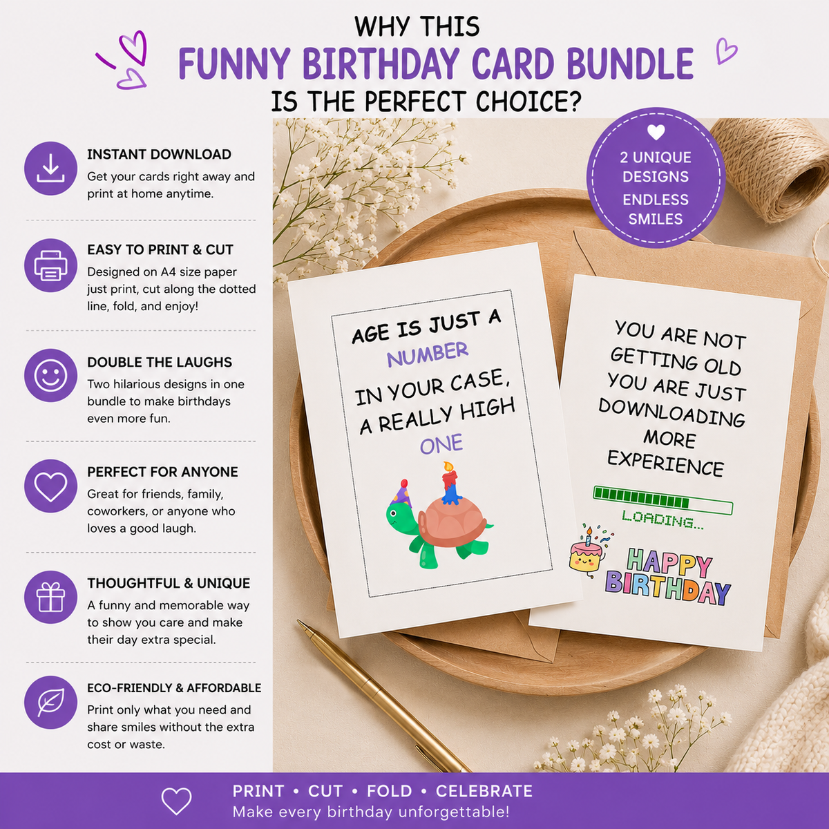 Bundle funny pun cards and birthday greeting cards