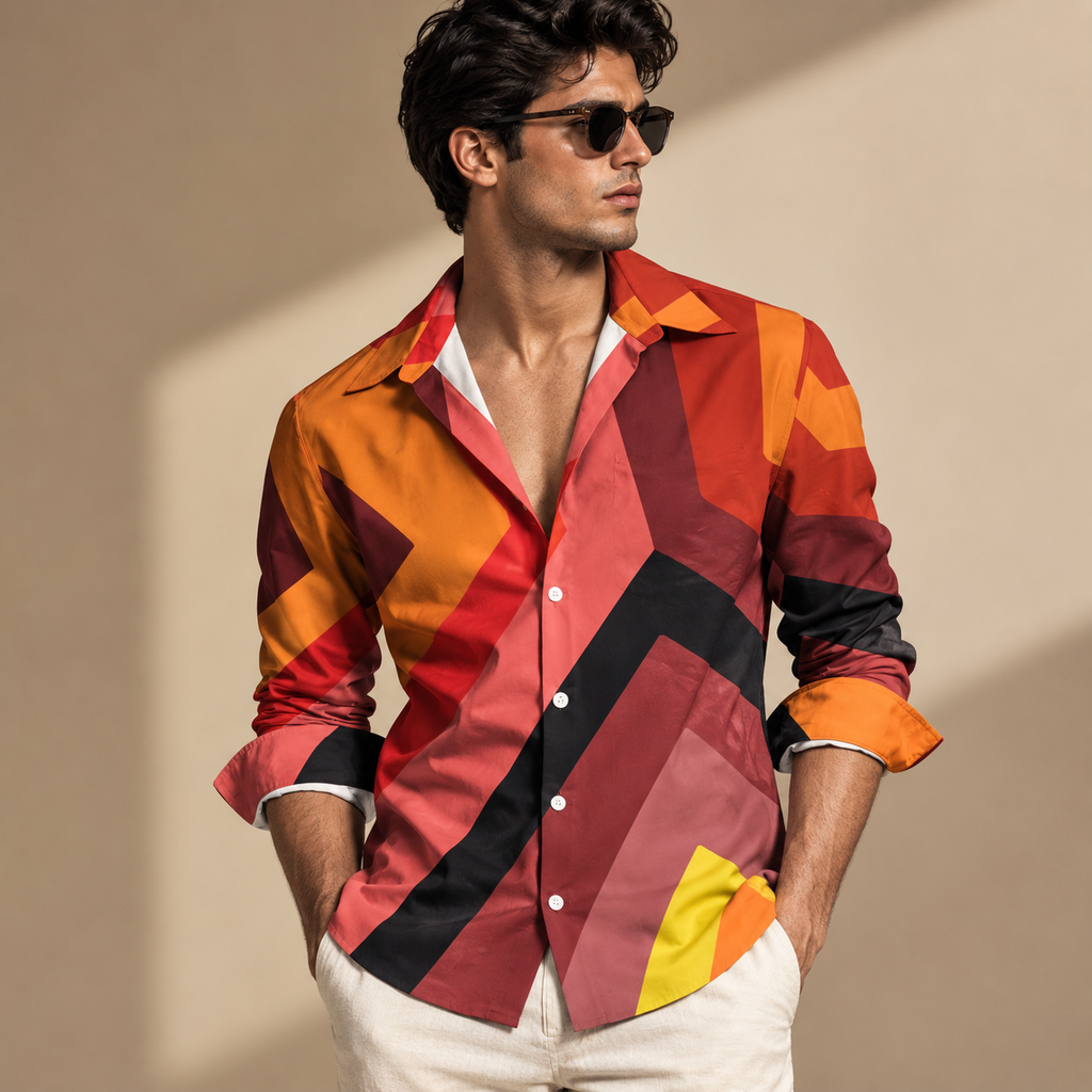 Retro Geometric Relaxed-Fit Shirt