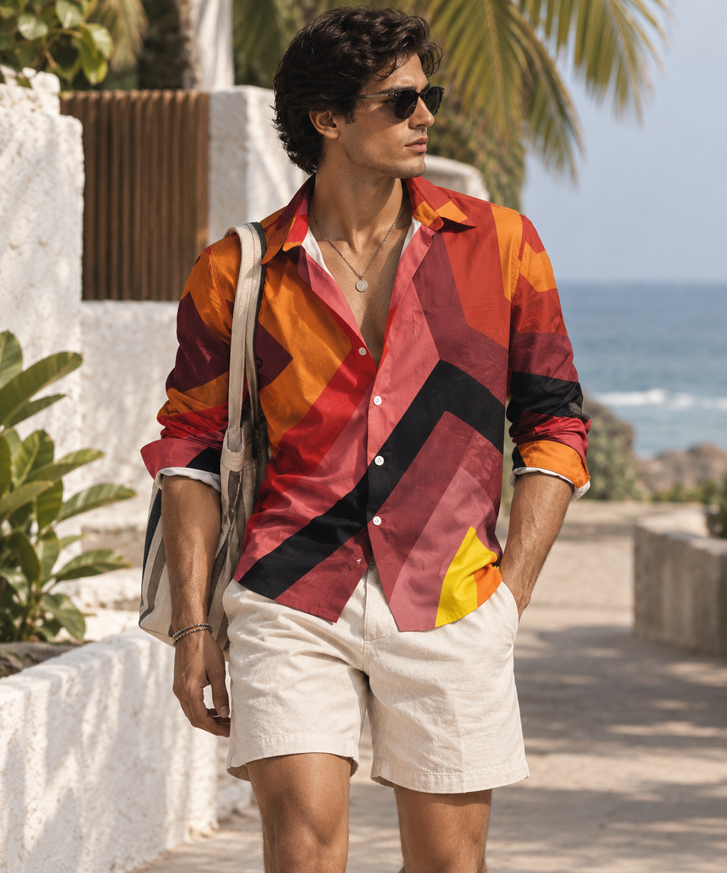 Retro Geometric Relaxed-Fit Shirt