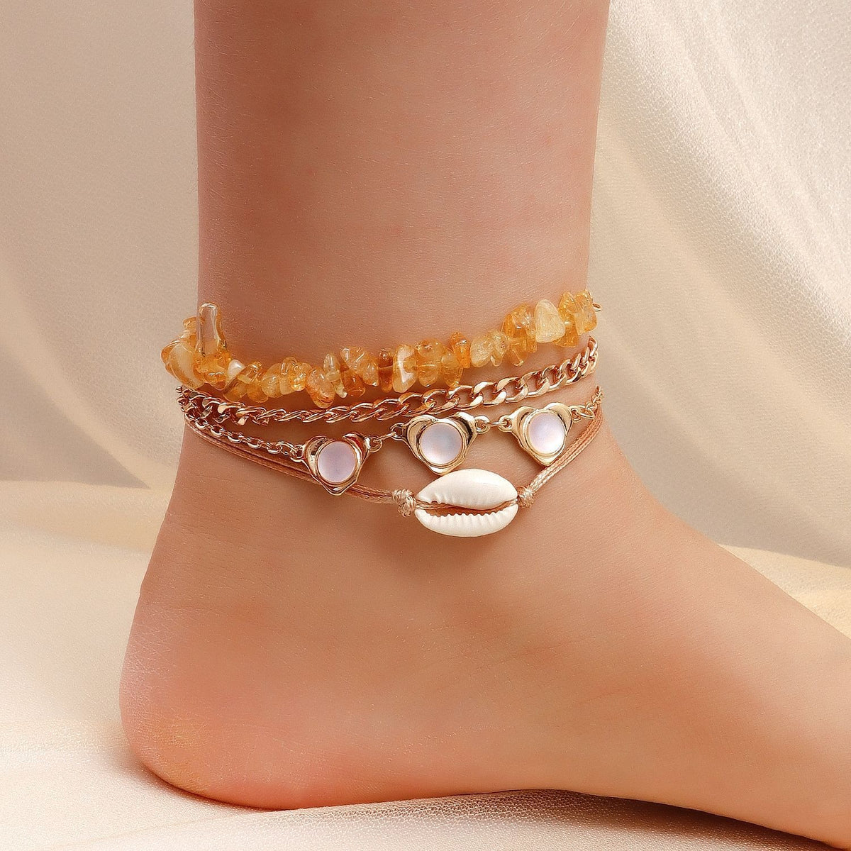 Woven shell anklet