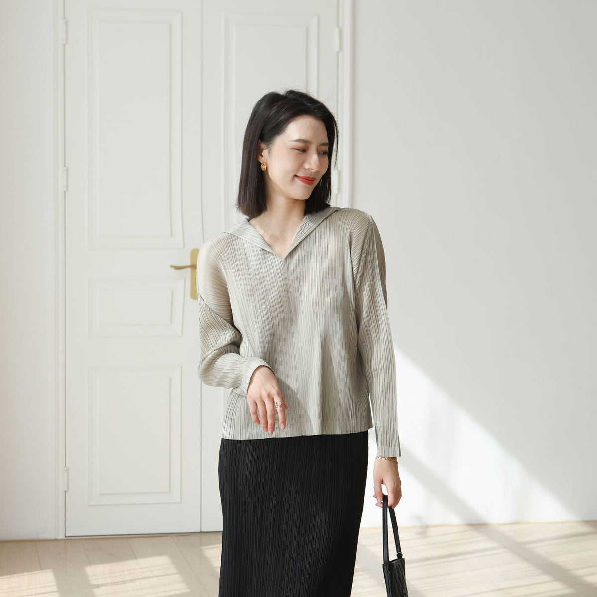 Pleated Hooded Sweatshirt