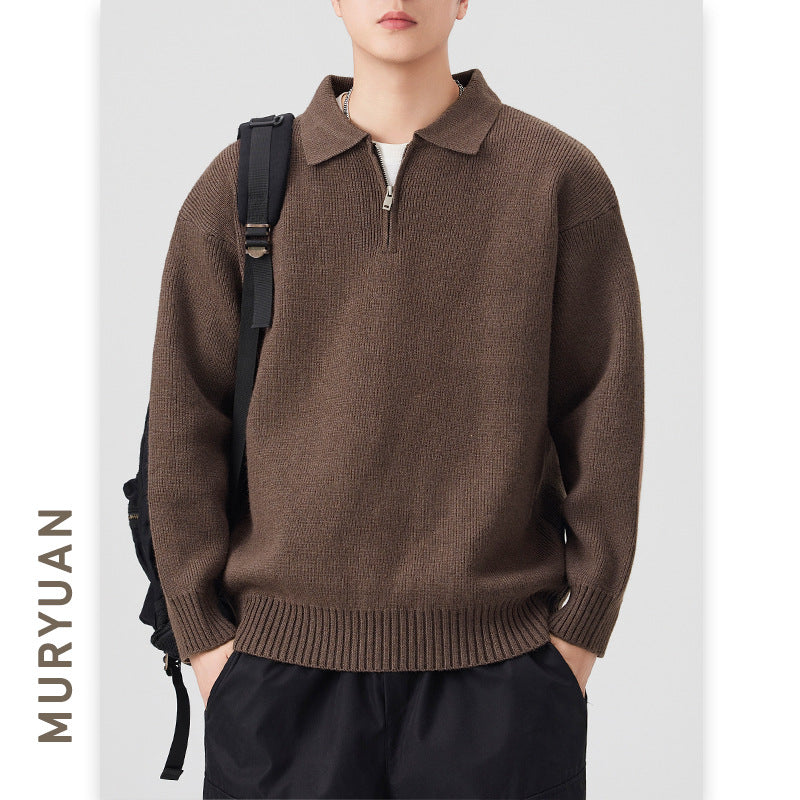 Simple Polo Neck Knitwear for Men