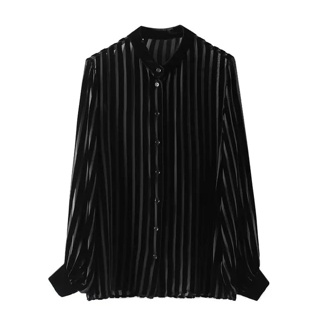 Black Striped Velvet Shirts