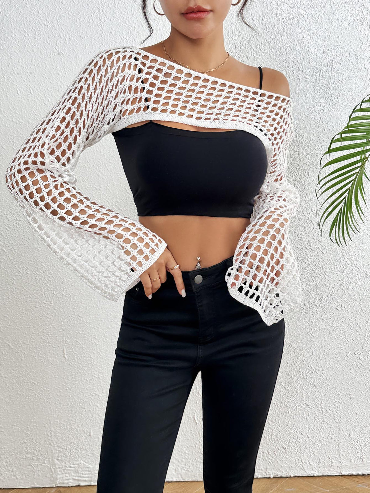 Off-Shoulder Knitwear Short Shirt