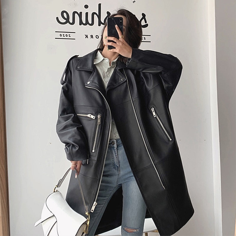 Faux Leather Coat Streetwear