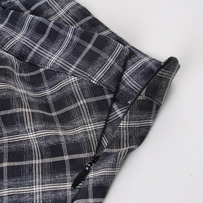 Irregular plaid skirt with half length