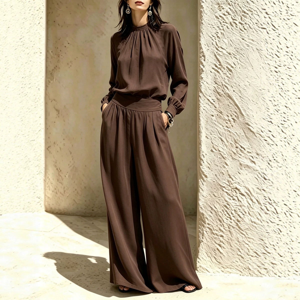 Long Sleeve Stand-up Collar Loose Fit Set