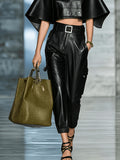 Elastic ankle side pocket long pants