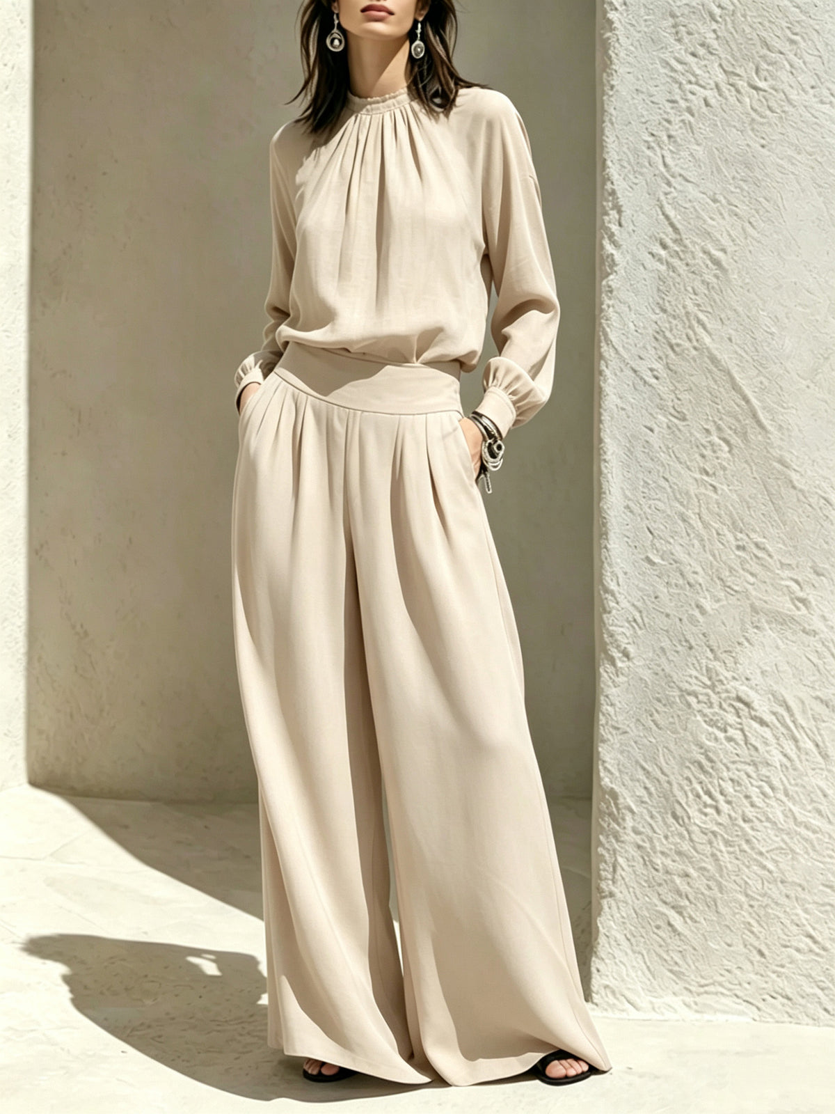 Long Sleeve Stand-up Collar Loose Fit Set