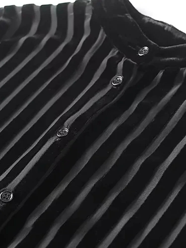 Black Striped Velvet Shirts