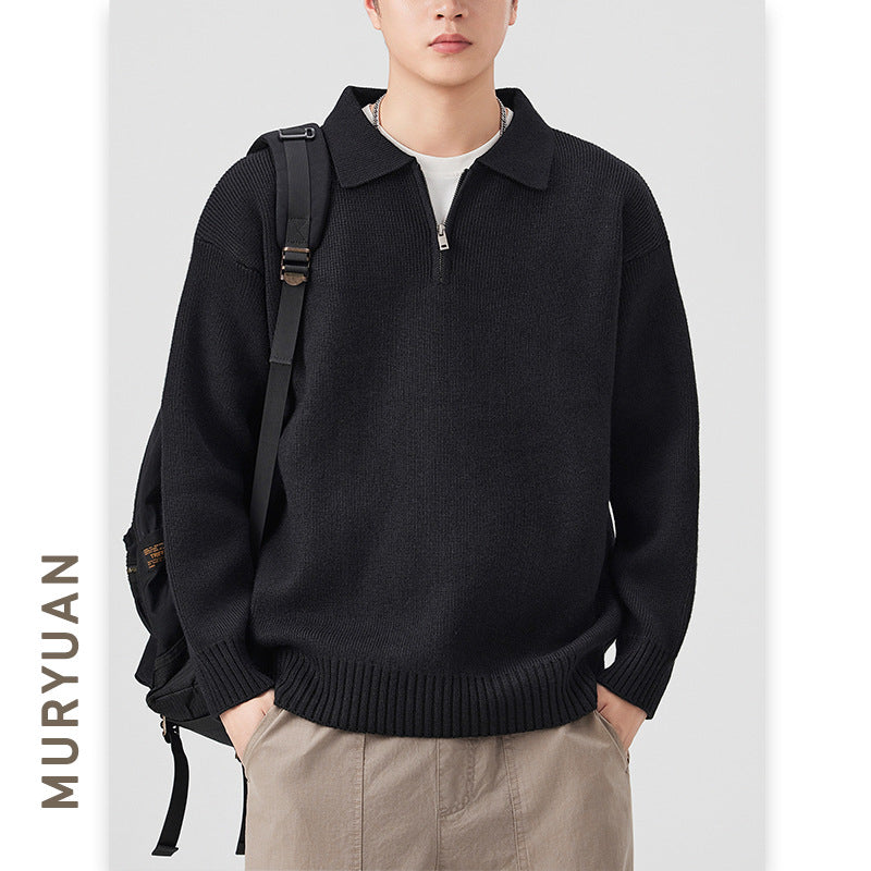 Simple Polo Neck Knitwear for Men