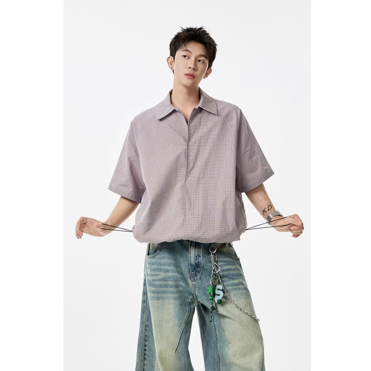 Checkered Short Sleeve Shirt for Men