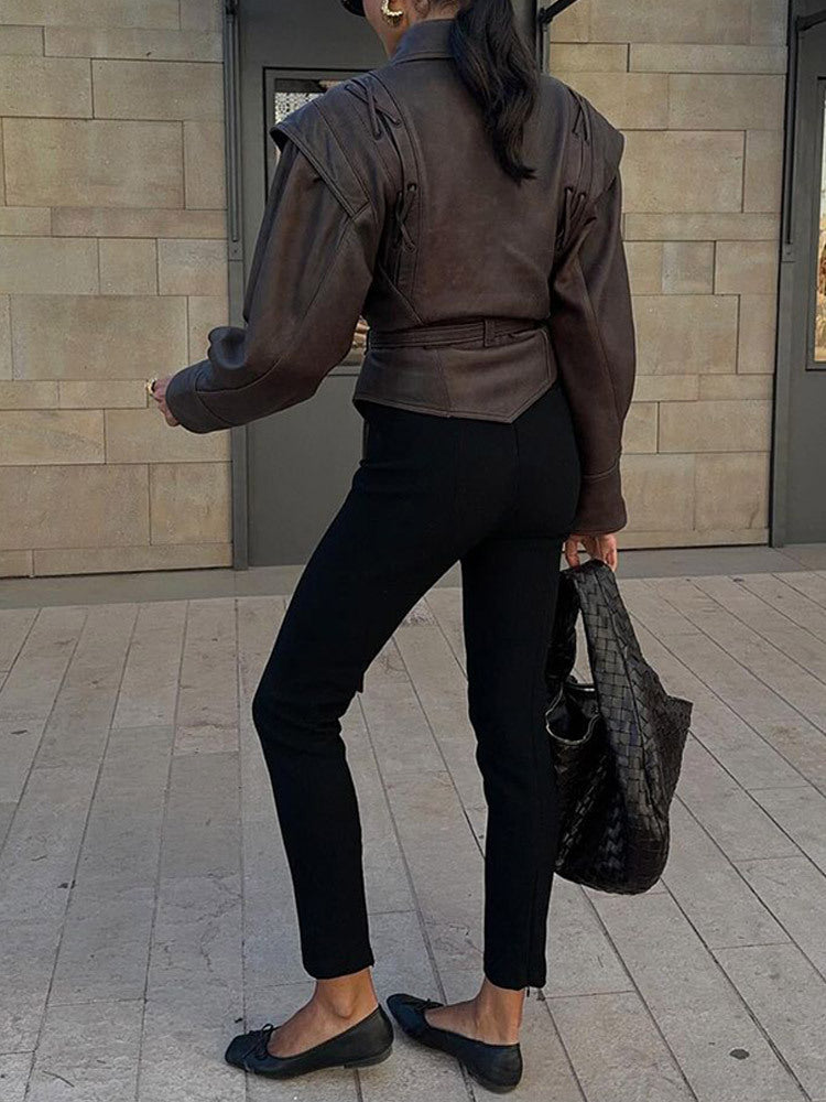 Strap up short long sleeved jacket
