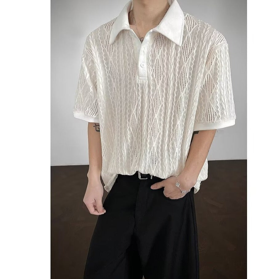 Hollow-out knitted T-shirt for men