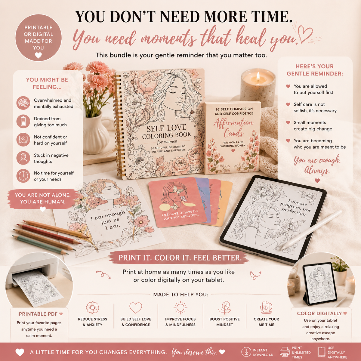 bundle affirmation cards and colouring book for women