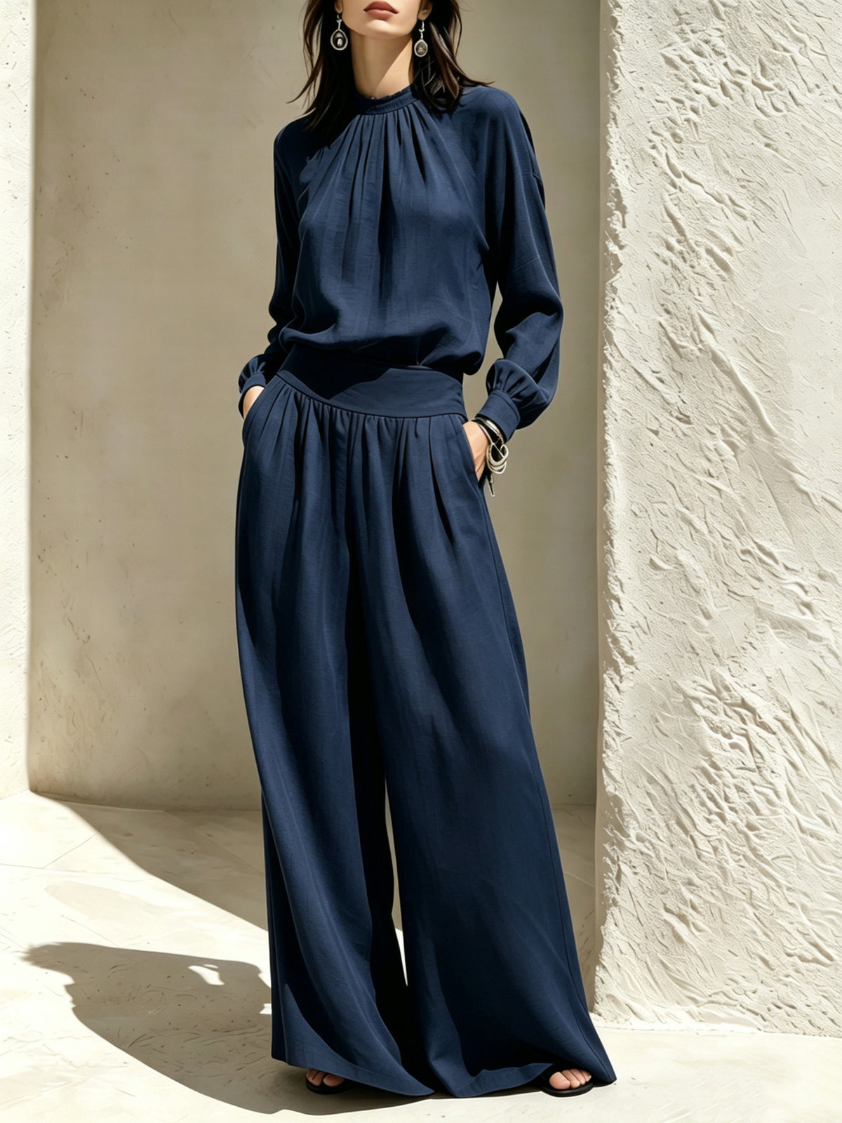 Long Sleeve Stand-up Collar Loose Fit Set