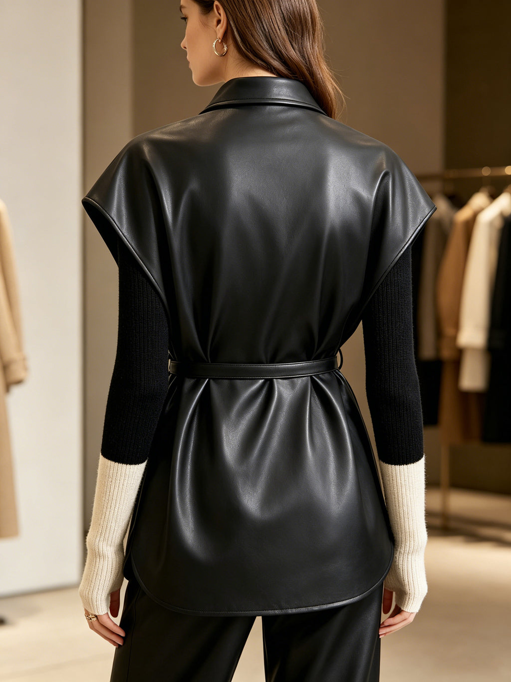 Sleeveless leather vest jacket