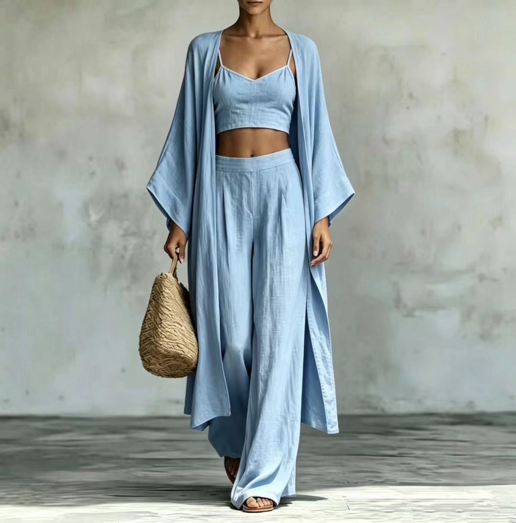 High waist wide leg pants set