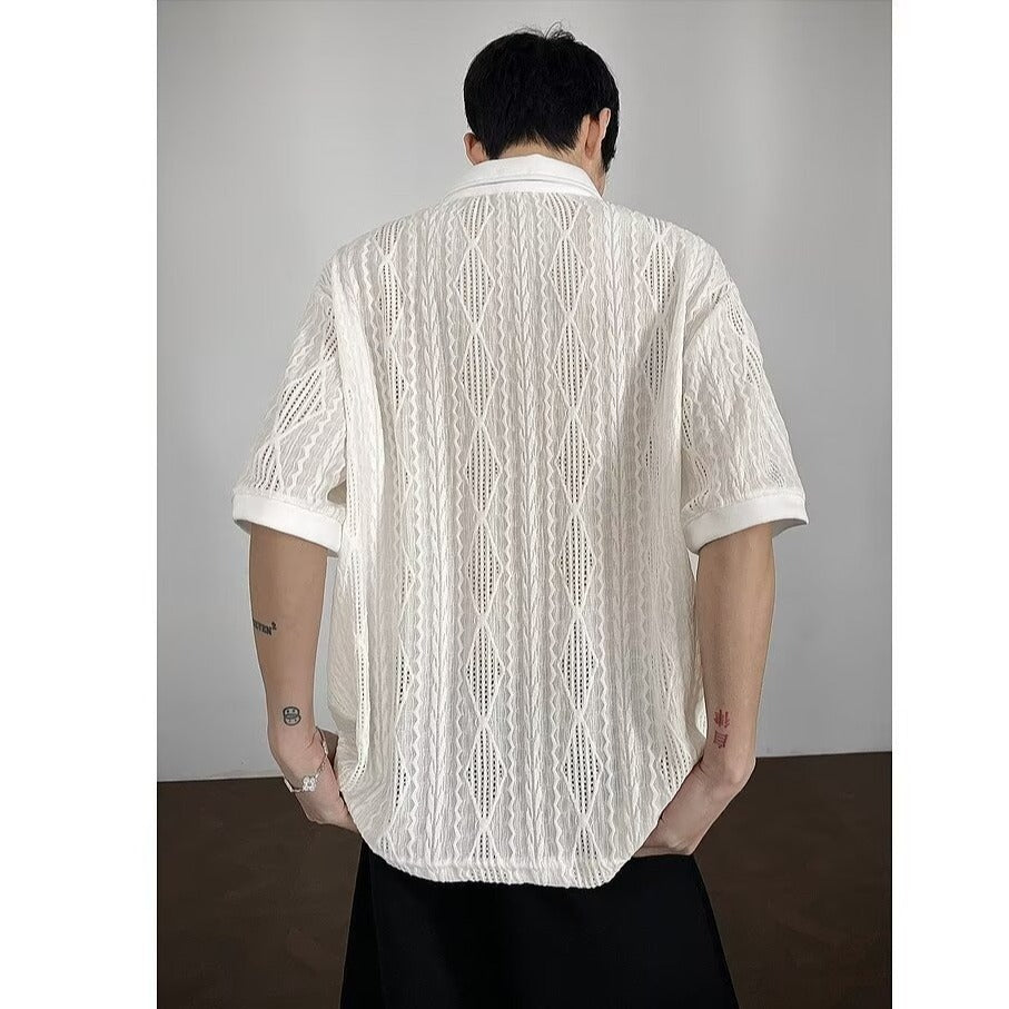 Hollow-out knitted T-shirt for men