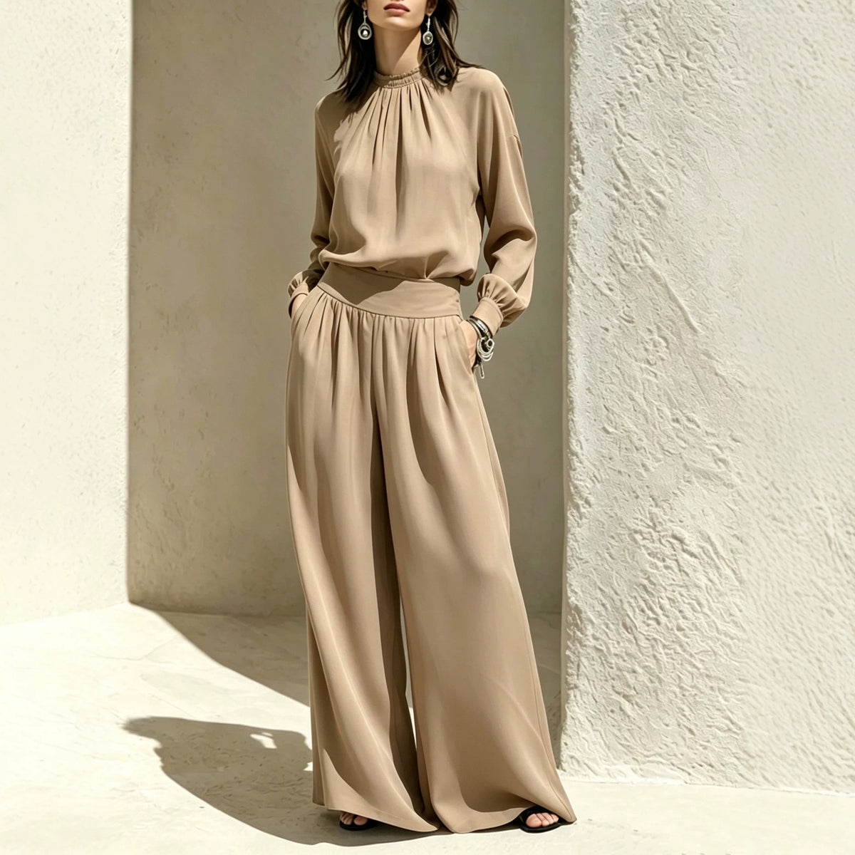 Long Sleeve Stand-up Collar Loose Fit Set