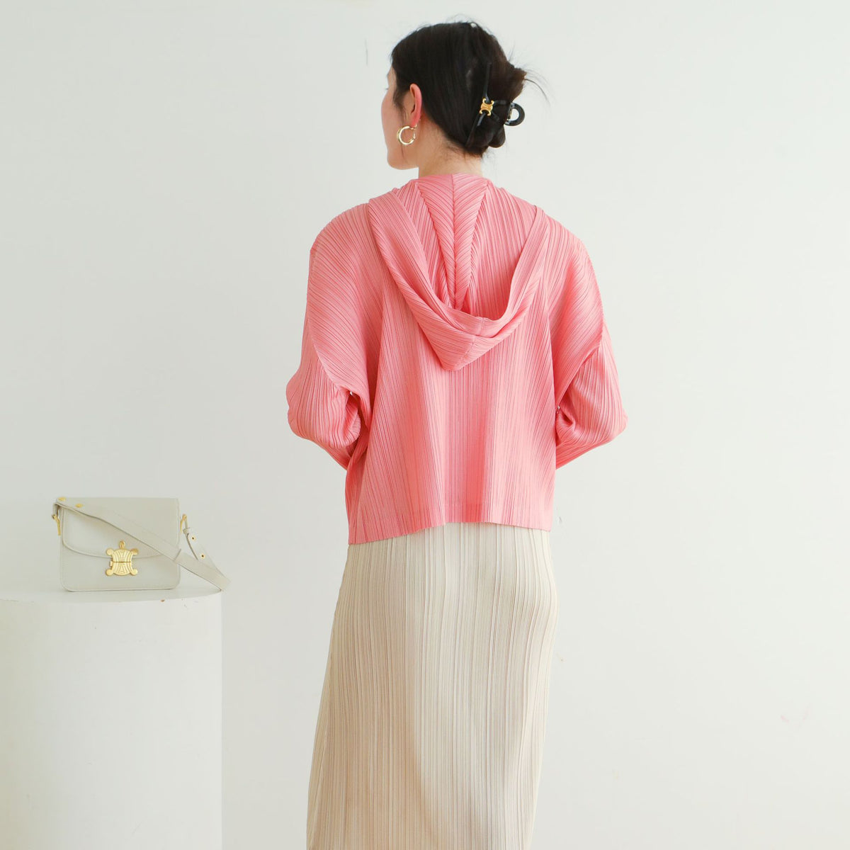 Pleated Hooded Sweatshirt