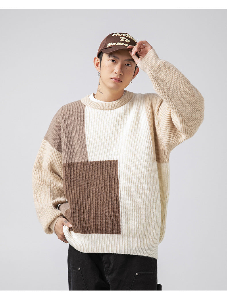Color block splicing sweater for men