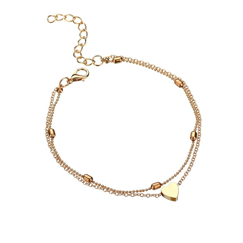 Double layered peach heart anklet