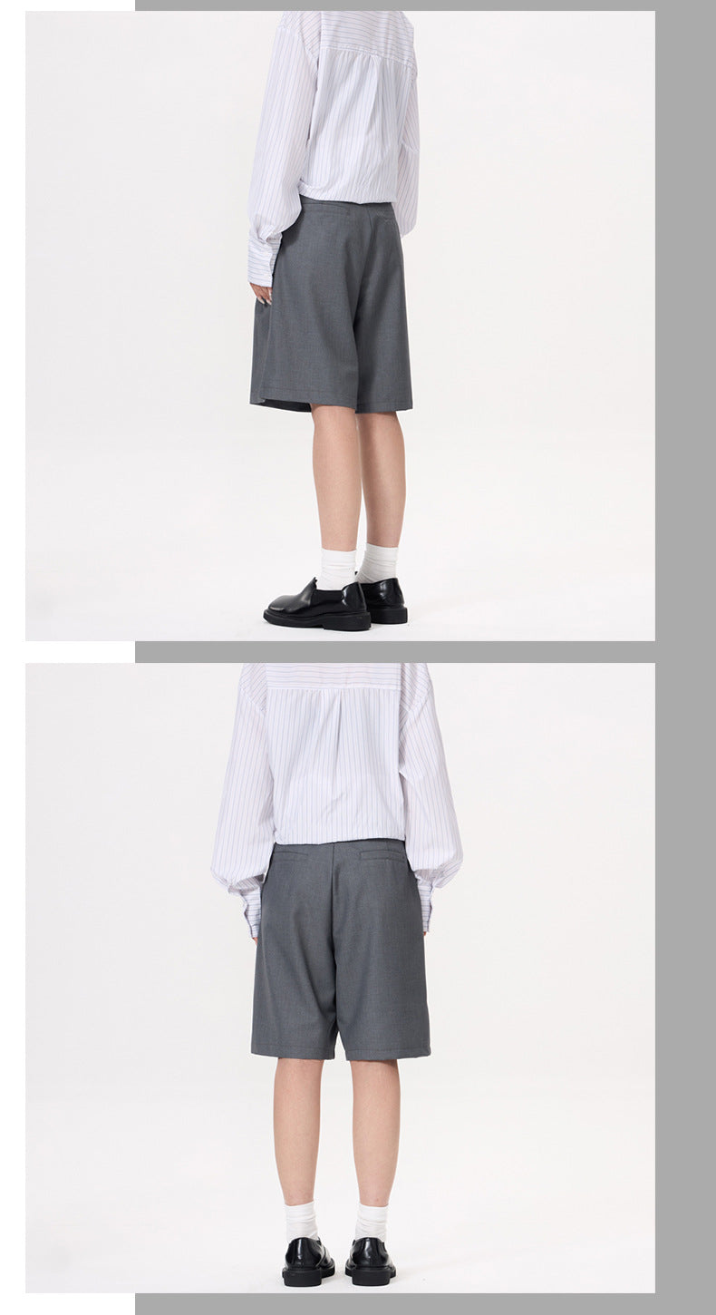 Shorts with Pleats and Diagonal Pockets