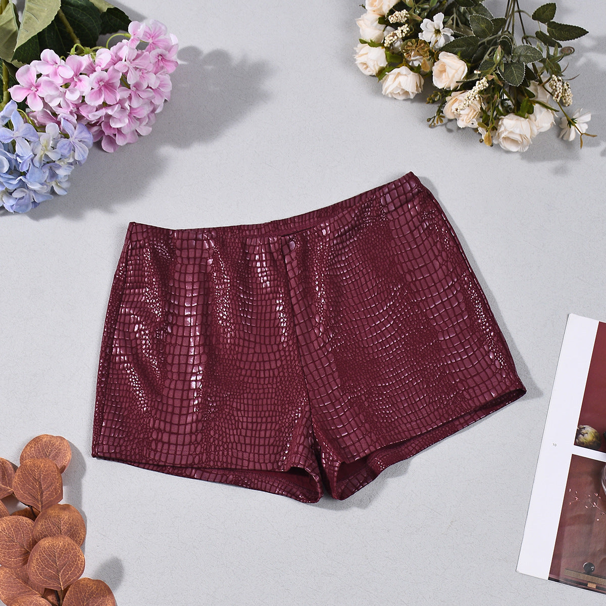 Low waist leather shorts