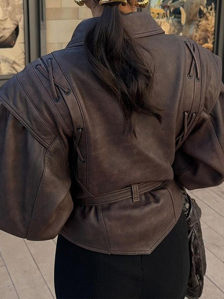 Strap up short long sleeved jacket