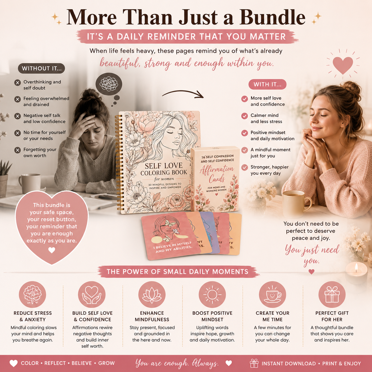 bundle affirmation cards and colouring book for women