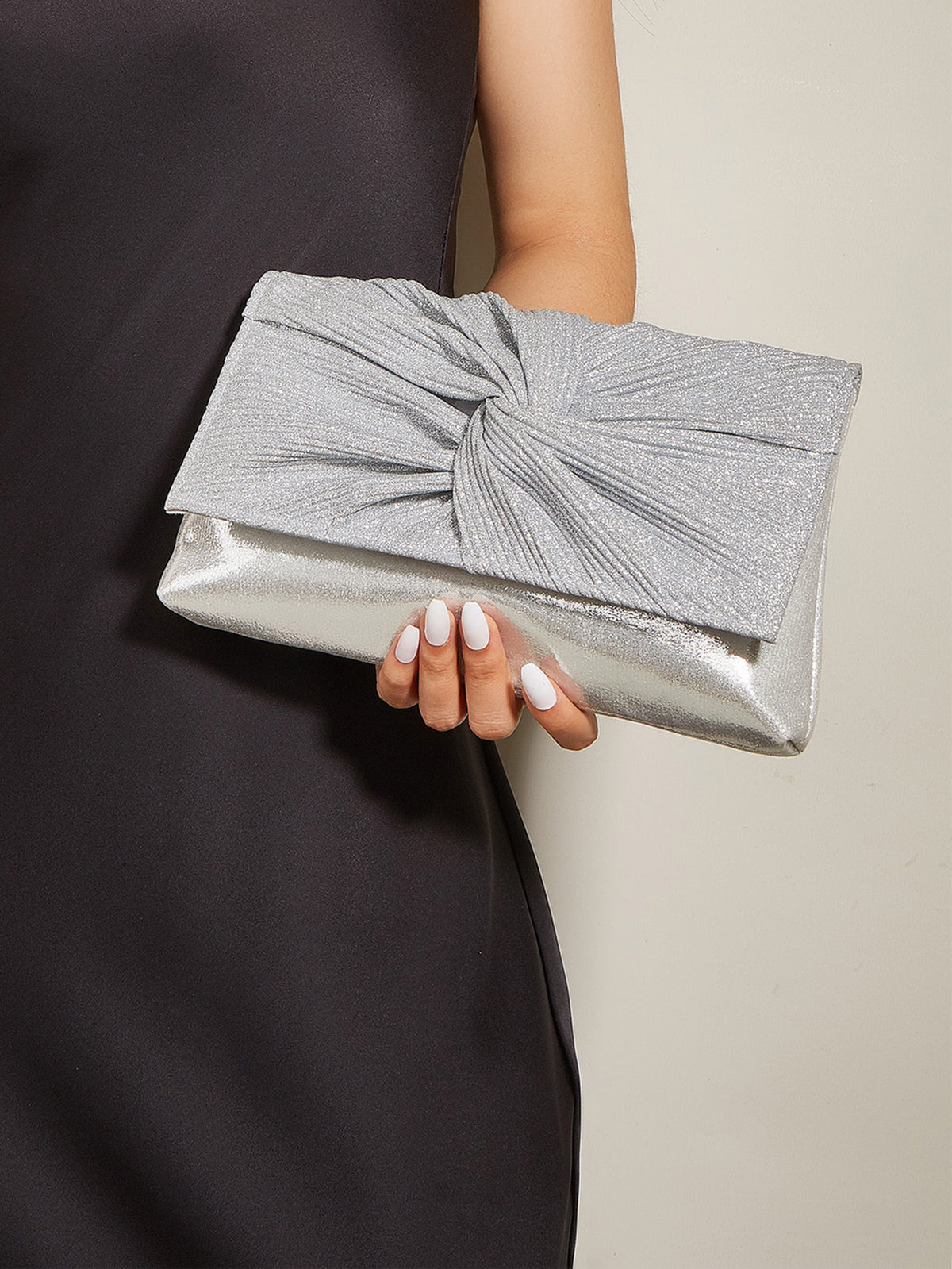 Pleated Shiny Clutch Bag